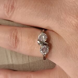 Cubic zirconia double stone stainless steel ring